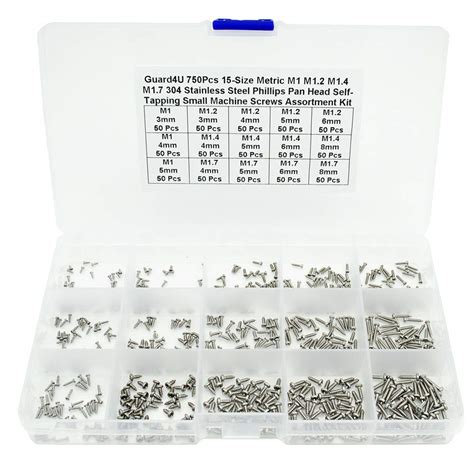 Guard4U 750Pcs 15 Size Metric M1 M1 2 M1 4 M1 7 304 Stainless Steel