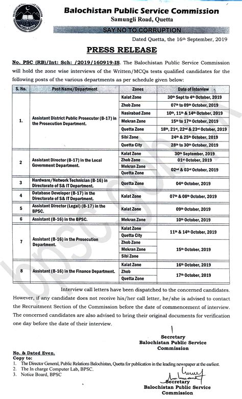 Bpsc Interview Schedule October 2020 Quetta Bpsc Balochistan Public