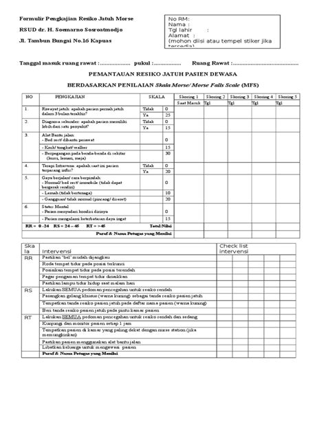 Formulir Pengkajian Resiko Jatuh Morse Revisi 1 Pdf