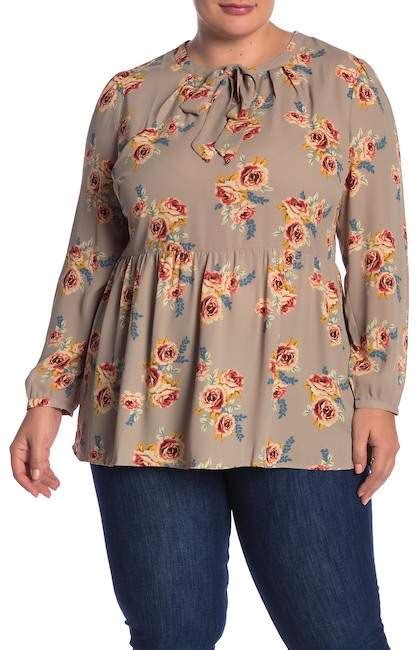 Daniel Rainn DR2 By Tie Neck Printed Tunic Blouse Plus Size Fashion