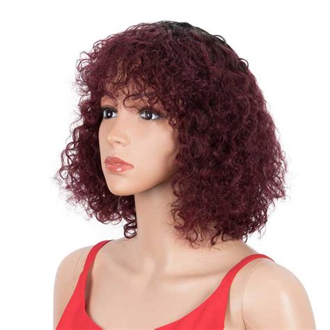 Rebecca Fashion Bob Wig With Bangs 10 Inch Human Hair Curly Wavy Wigs