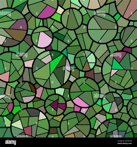 Abstract Vector Stained Glass Mosaic Background Green Circles Stock