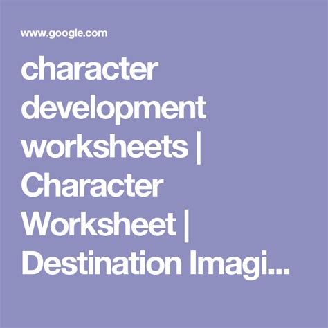 Character Development Worksheets Character Worksheet Destination