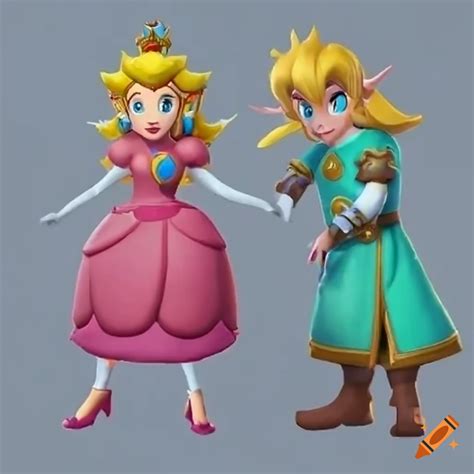 Princess Peach And Link Posing Together In Palace Costumes On Craiyon