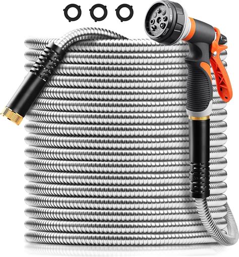 50ft 304 Stainless Steel Garden Hose Metal Heavy Duty Water Hoses With