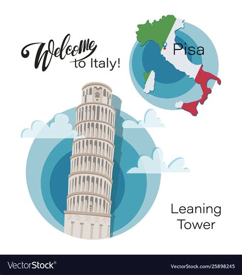 Map italy pisa leaning tower set Royalty Free Vector Image