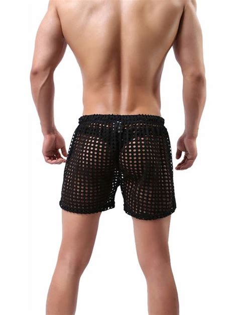 Buy Linemoon Mens Mesh Shorts Sexy Lounge Hollow Boxer Underwear