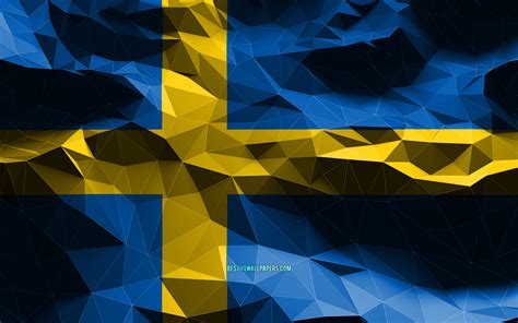 Herunterladen Hintergrundbild 4k Schwedische Flagge Low Poly Art