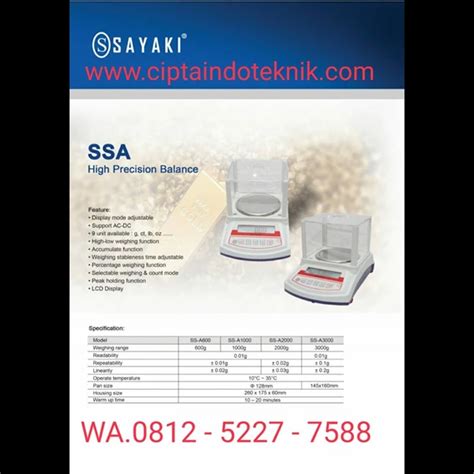 Jual Timbangan Analitik SAYAKI SSA 6000 Surabaya Cipta Indo Teknik