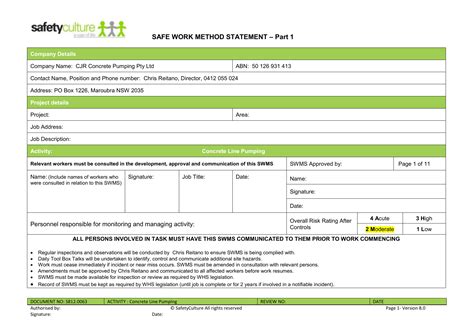 Editable Safe Work Method Statement Template