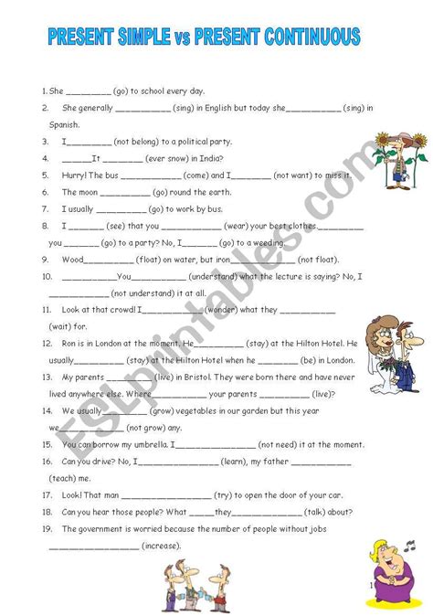 Present Simple Vs Continuous Esl Worksheet By Yola1923