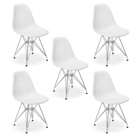 Kit Cadeiras Charles Eames Eiffel Base Metal Branca Straub Web