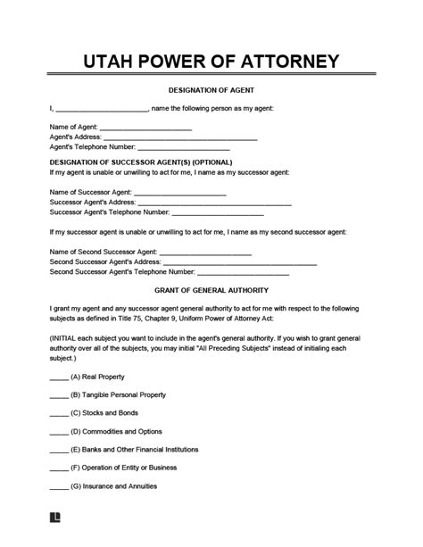 Free Utah Power Of Attorney Forms Pdf Word