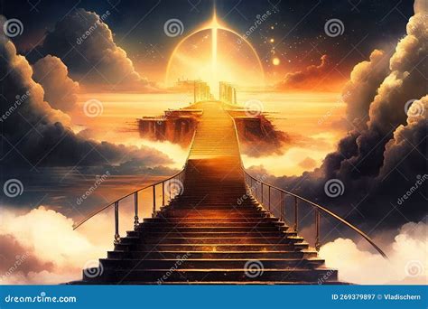 Stairway To Heaven In Glory Gates Of Paradise Meeting God Symbol Of Christianity Generative