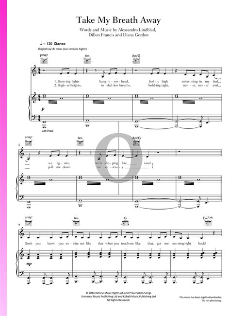 Take My Breath Away Alesso Piano Sheet Music Oktav