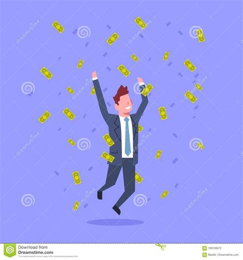 Successful Business Man Jump Throwing Money Rich Businessman Financial