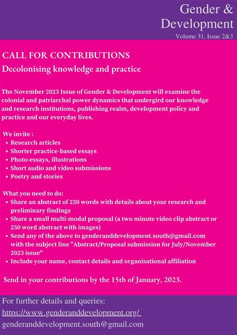 Gender And Development On Twitter Call For Contributions Now Open