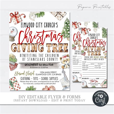 Editable Giving Tree Flyer And Tags Christmas Giving Tree Flyer