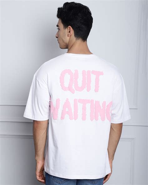Buy Men's White Quit Waiting Puff Printed Oversized T-shirt Online in ...