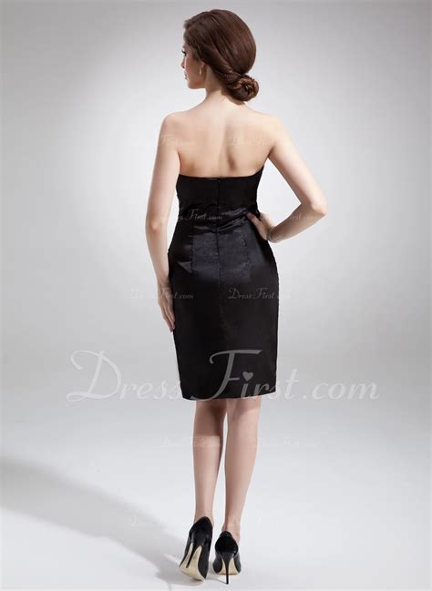 Sheath Column Strapless Knee Length Charmeuse Cocktail Dress With