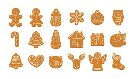 Premium Vector Set Of Cute Gingerbread Cookies For Christmas