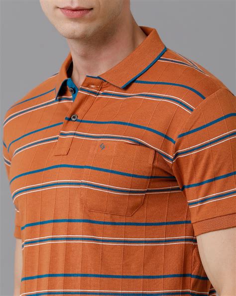 Classic Polo Mens Cotton Striped Half Sleeve Slim Fit Polo Neck Orang