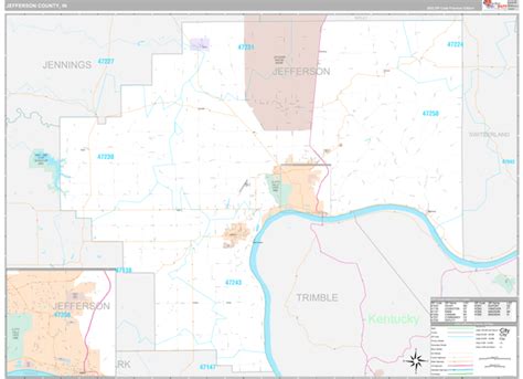 Jefferson County IN Wall Map Premium Style By MarketMAPS MapSales