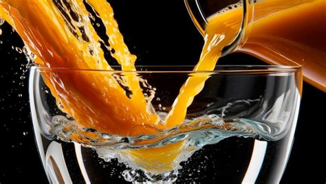 Mixing Juice With Water Orange Juice Pouring Into A Glass Of Water