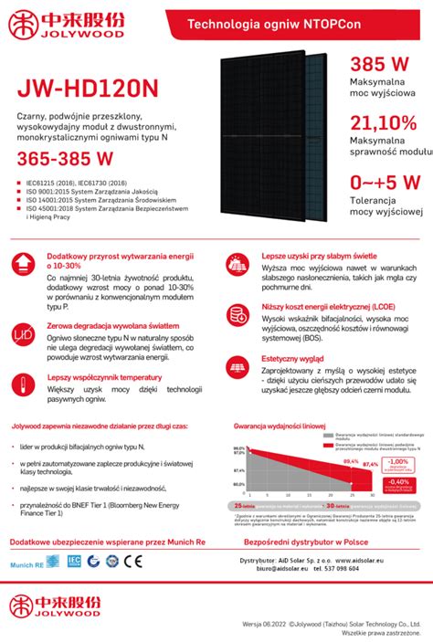 Panel Fotowoltaiczny Jolywood Jw Hd120n 380w N Type Bifacial Full Black