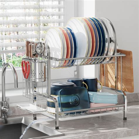 Simple Houseware 2 Tier Metal Dish Rack With Drainboard