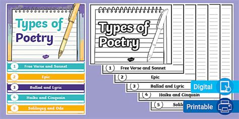 Types Of Poetry Flipbook ELA Poetry Twinkl USA Twinkl