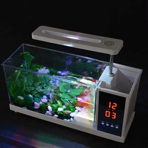 Mini Acuario De Escritorio USB L Mpara LED De Luz Pantalla LCD Reloj