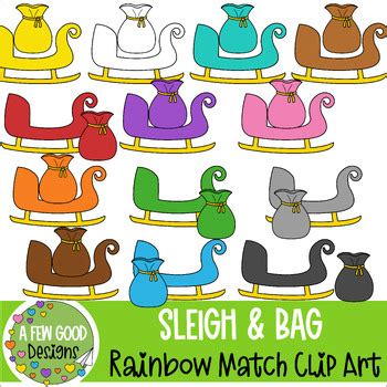 Rainbow Sleigh And Bag Match Up Clip Art By A Few Good Designs By