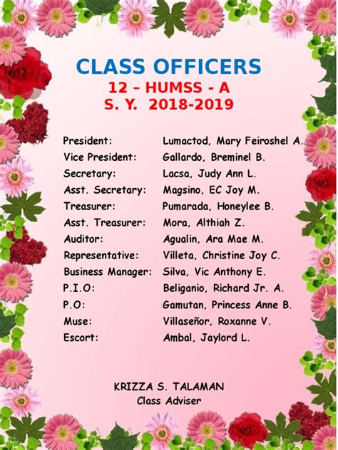 Class Officers 12 Humss A Pdf