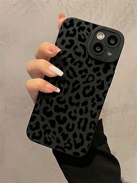 1 pieza Funda de teléfono con diseño de leopardo negro compatible con