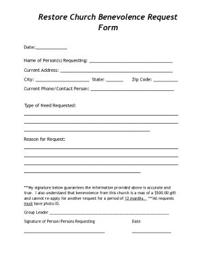 Fillable Online Restore Church Benevolence Request Form Fax Email Print