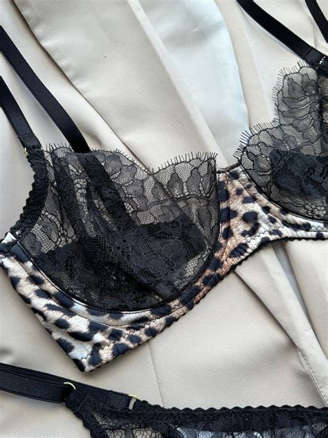 Sexy Lingerie Set Leopard Lingerie Set Black Lingerie Set Wild Print Underwear Lace Lingerie