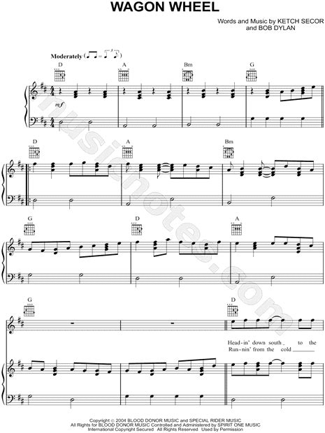 Darius Rucker Wagon Wheel Sheet Music In D Major Transposable Download And Print Sku