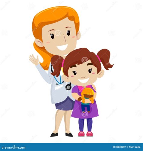 Female Doctor with Her Kid Patient Stock Vector - Illustration of ...