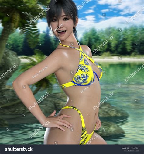 Sexy Yellow Bikini Girl 3d Illustration Stock Illustration 2283463209 Shutterstock