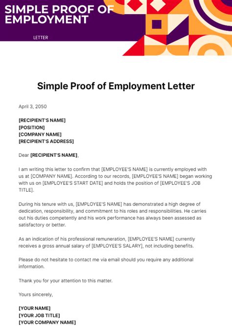 Simple Proof Of Employment Letter Template Edit Online And Download