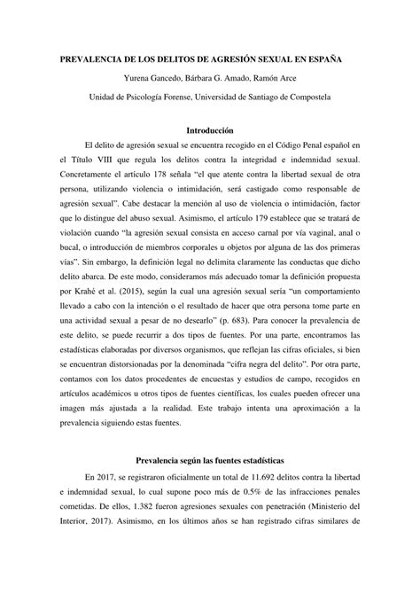 Pdf Prevalencia De Los Delitos De Agresión Sexual En España