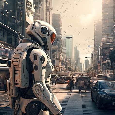 Premium AI Image | A High tech Robot Standing in A hightech City