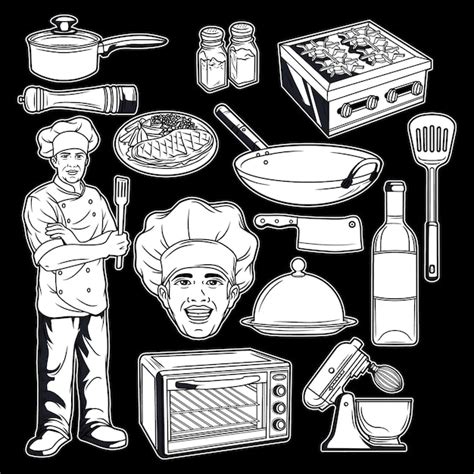 Premium Vector | Cooking pack black and white illustration