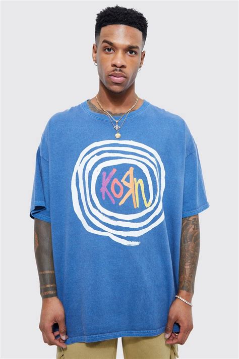 Mens Oversized Korn License Overdye T Shirt Boohoo Uk