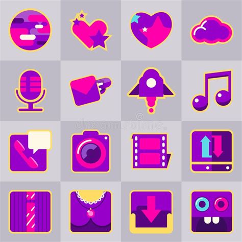 Flat Icons Social Media Purple Set Stock Vector Illustration Of