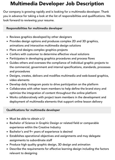 multimedia developer job description velvet jobs