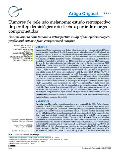 Pdf Tumores De Pele N O Melanoma Estudo Retrospectivo Do Perfil