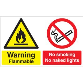Warning Flammable No Smoking No Naked Lights Signs