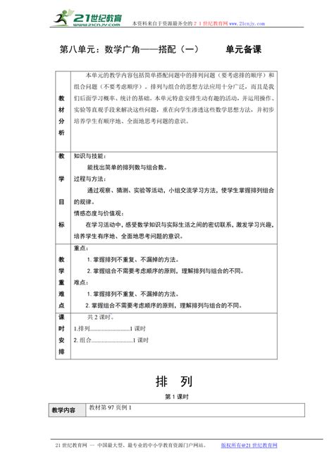 人教版二年级数学上册8《数学广角——搭配（一）》教案（共2课时） 21世纪教育网